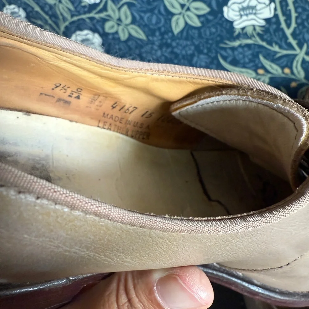 Vintage 50s Taupe Tan Leather Oxford Loafer - Picture 3 of 11